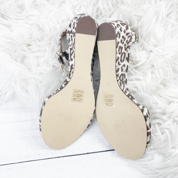 J. Crew Women's Laila‎ Leather Lining Leopard Wedge Ankle Strap Sandals Size 6.5 - Picture 4 of 6